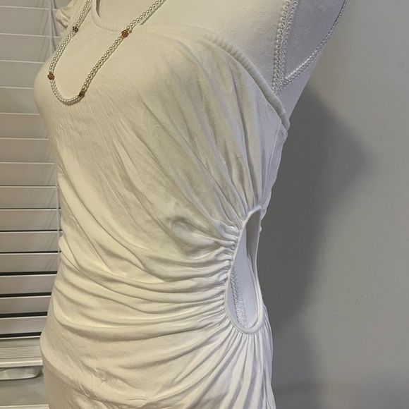 [M]Kardashians Bebe Stretchy Jersey Asymmetrical White Dress waist cutout - Picture 4 of 8